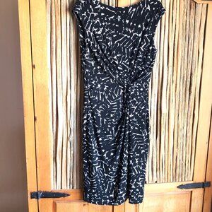 Ralph Lauren Wrap Black White Geometric Print Midi career Wear Size Medium